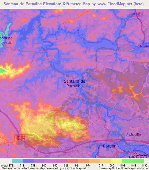 Santana de Parnaiba,Brazil Elevation Map