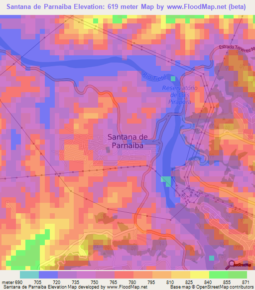 Santana de Parnaiba,Brazil Elevation Map
