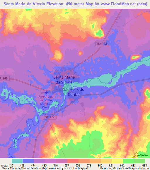 Santa Maria da Vitoria,Brazil Elevation Map