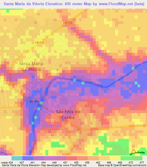 Santa Maria da Vitoria,Brazil Elevation Map