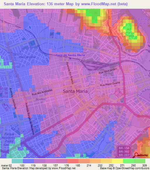 Santa Maria,Brazil Elevation Map