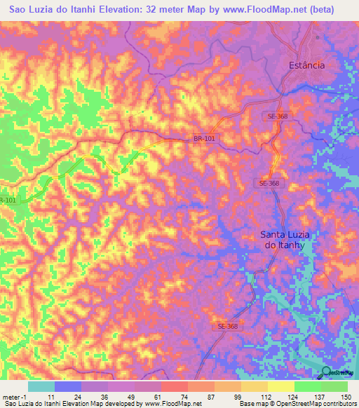 Sao Luzia do Itanhi,Brazil Elevation Map