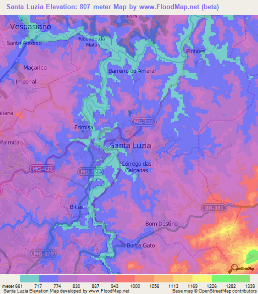 Santa Luzia,Brazil Elevation Map