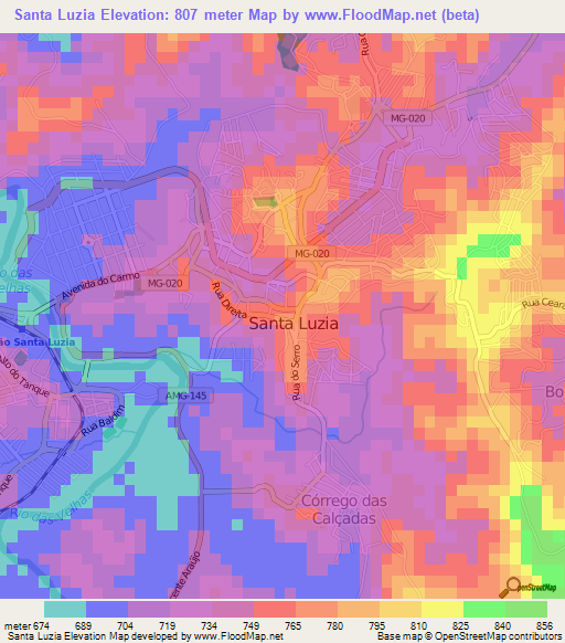 Santa Luzia,Brazil Elevation Map