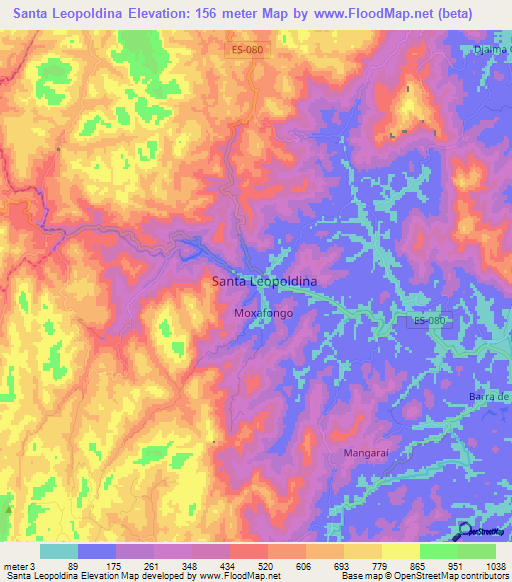 Santa Leopoldina,Brazil Elevation Map