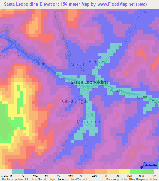 Santa Leopoldina,Brazil Elevation Map