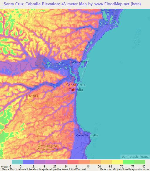 Santa Cruz Cabralia,Brazil Elevation Map