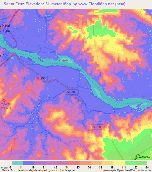 Santa Cruz,Brazil Elevation Map