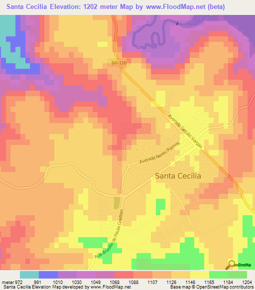 Santa Cecilia,Brazil Elevation Map