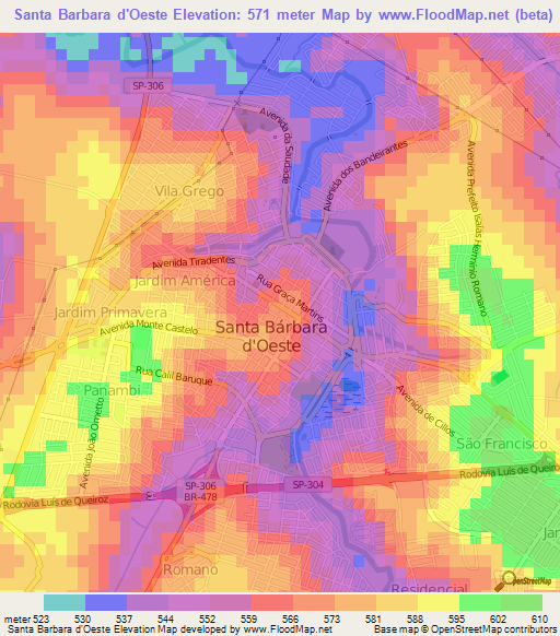 Santa Barbara d'Oeste,Brazil Elevation Map