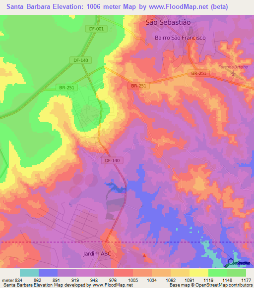 Santa Barbara,Brazil Elevation Map