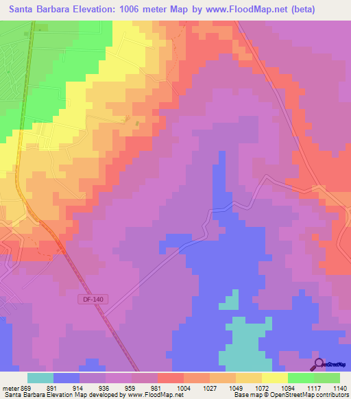 Santa Barbara,Brazil Elevation Map