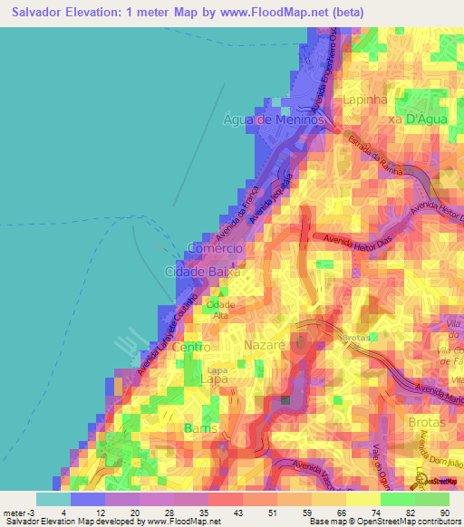 Salvador,Brazil Elevation Map