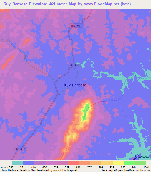 Ruy Barbosa,Brazil Elevation Map