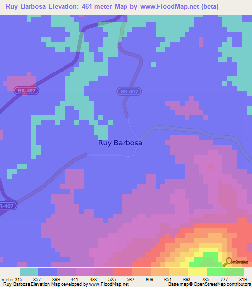 Ruy Barbosa,Brazil Elevation Map