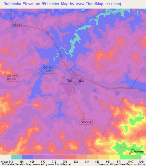 Rubiataba,Brazil Elevation Map