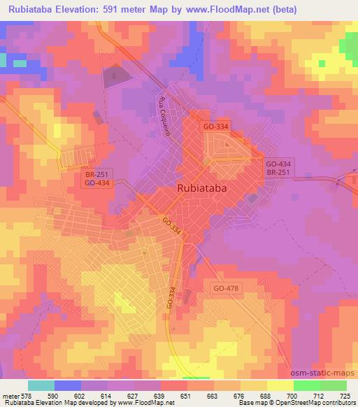 Rubiataba,Brazil Elevation Map