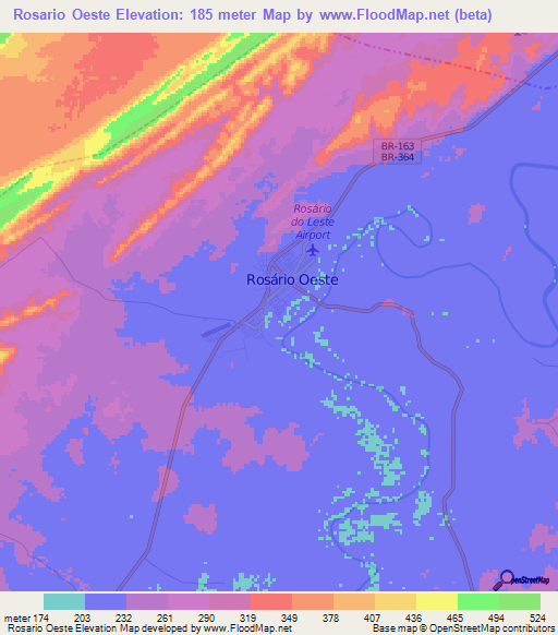 Rosario Oeste,Brazil Elevation Map