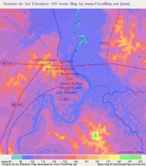 Rosario do Sul,Brazil Elevation Map