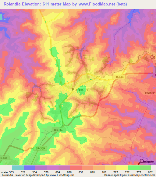 Rolandia,Brazil Elevation Map