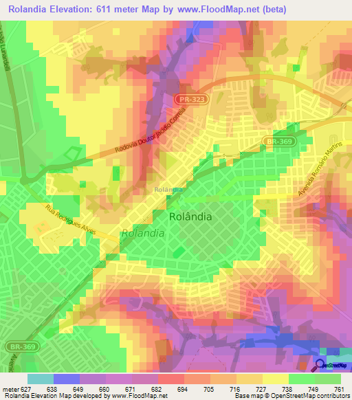 Rolandia,Brazil Elevation Map