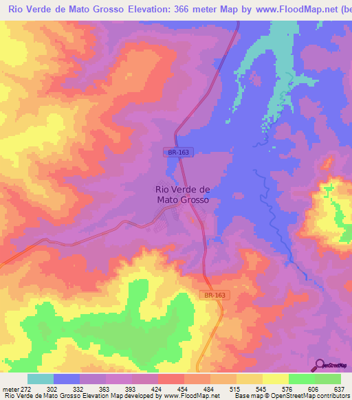 Rio Verde de Mato Grosso,Brazil Elevation Map