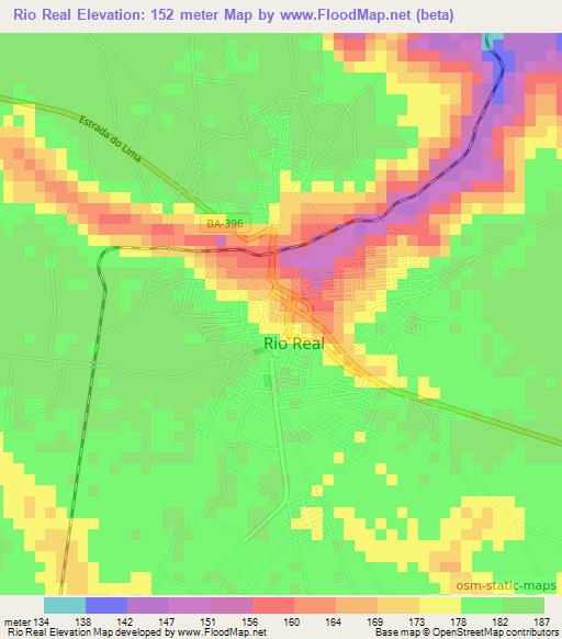 Rio Real,Brazil Elevation Map