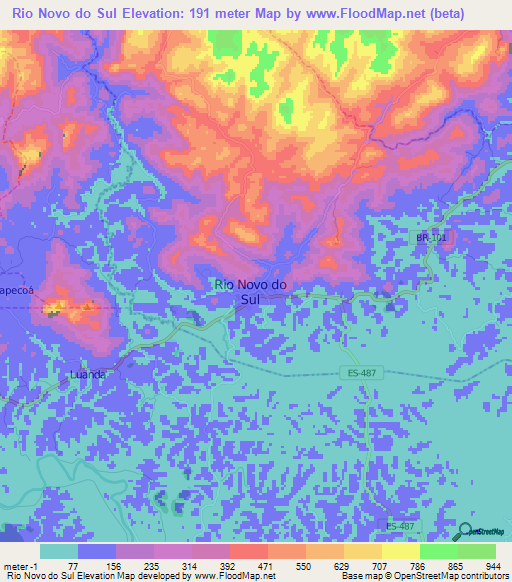 Rio Novo do Sul,Brazil Elevation Map