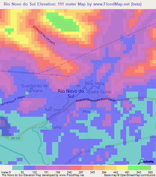 Rio Novo do Sul,Brazil Elevation Map