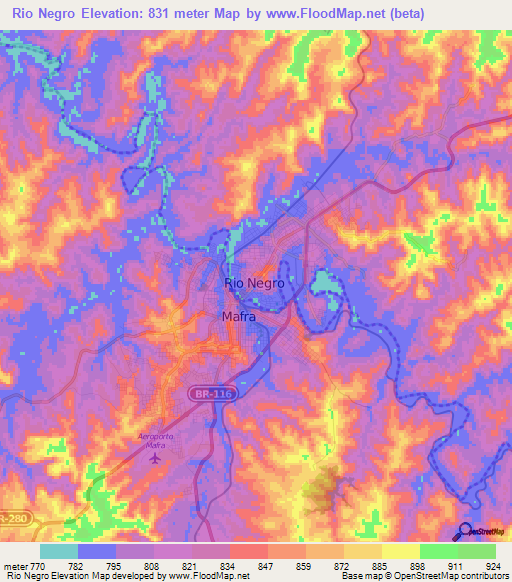 Rio Negro,Brazil Elevation Map