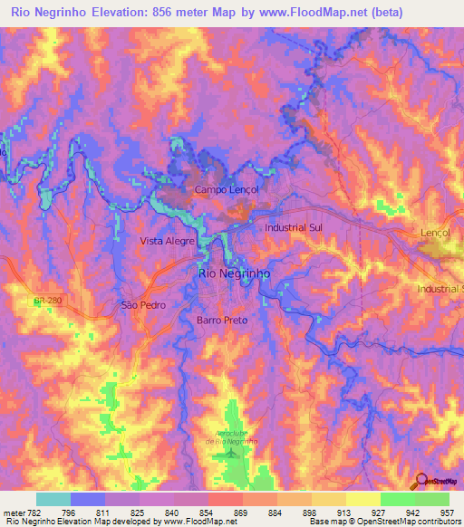 Rio Negrinho,Brazil Elevation Map