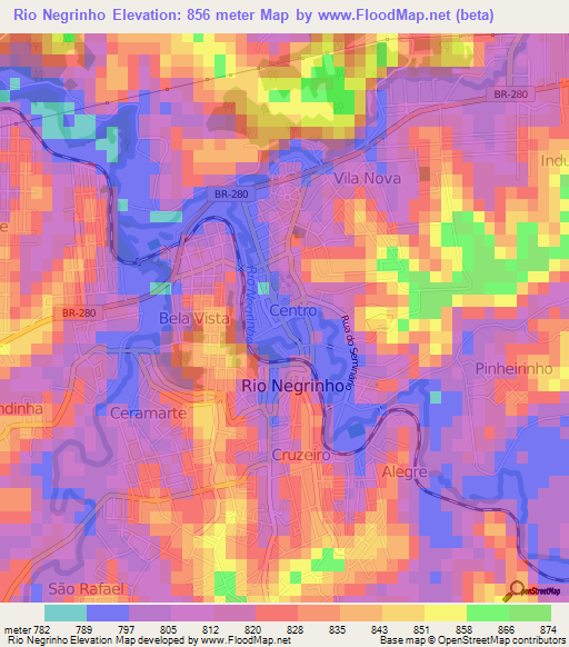 Rio Negrinho,Brazil Elevation Map