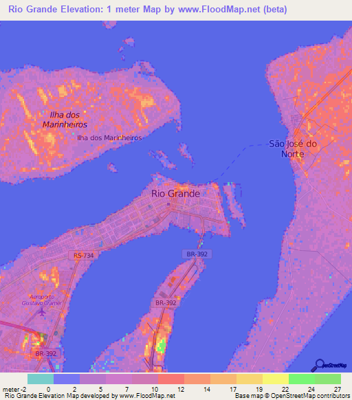 Rio Grande,Brazil Elevation Map