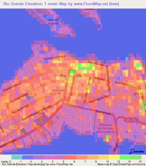 Rio Grande,Brazil Elevation Map