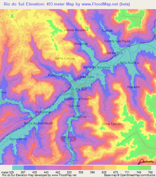 Rio do Sul,Brazil Elevation Map