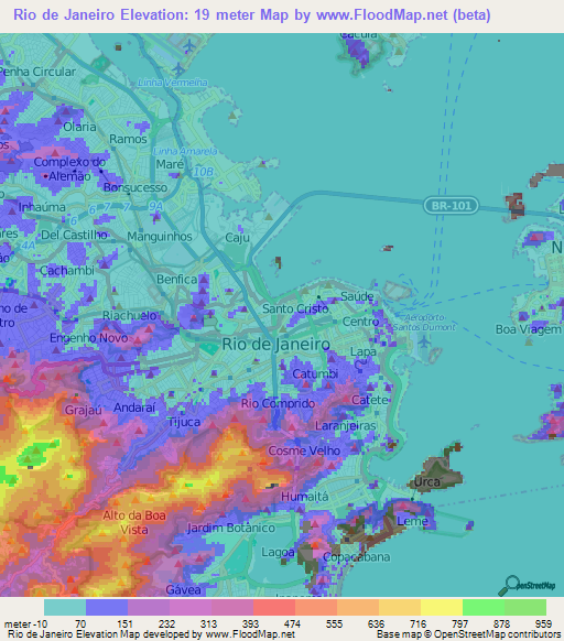 Rio de Janeiro,Brazil Elevation Map