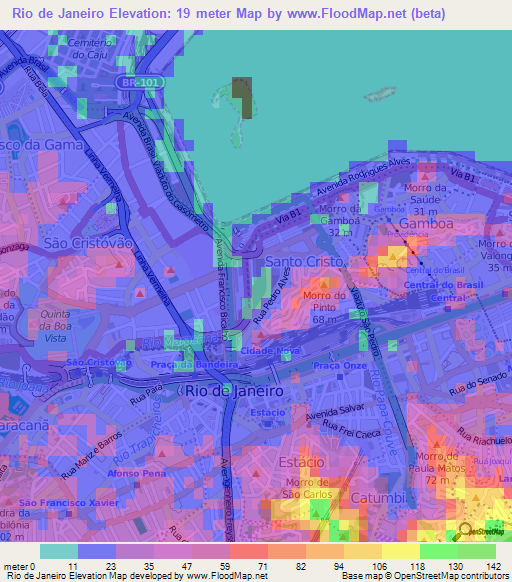 Rio de Janeiro,Brazil Elevation Map