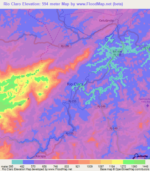 Rio Claro,Brazil Elevation Map