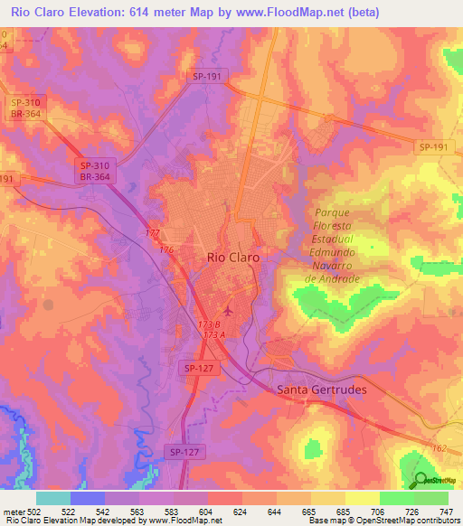 Rio Claro,Brazil Elevation Map