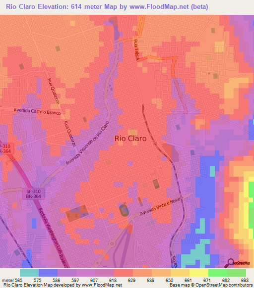 Rio Claro,Brazil Elevation Map