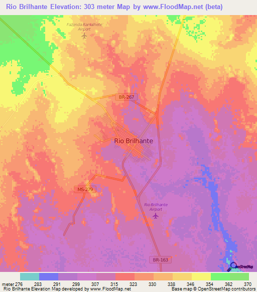 Rio Brilhante,Brazil Elevation Map