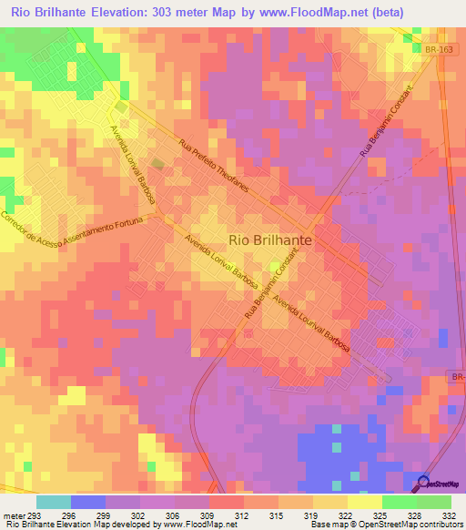 Rio Brilhante,Brazil Elevation Map