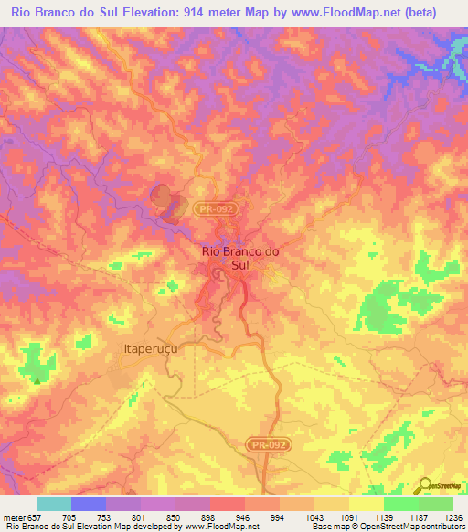 Rio Branco do Sul,Brazil Elevation Map