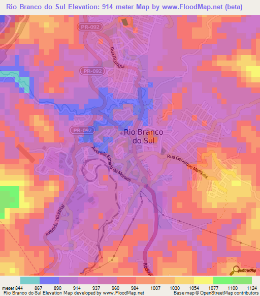 Rio Branco do Sul,Brazil Elevation Map