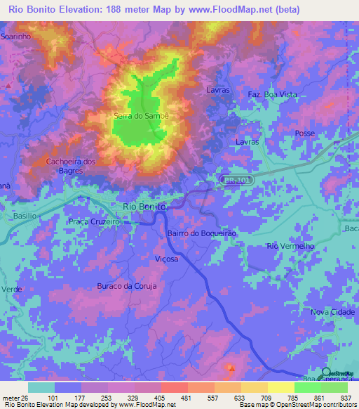 Rio Bonito,Brazil Elevation Map