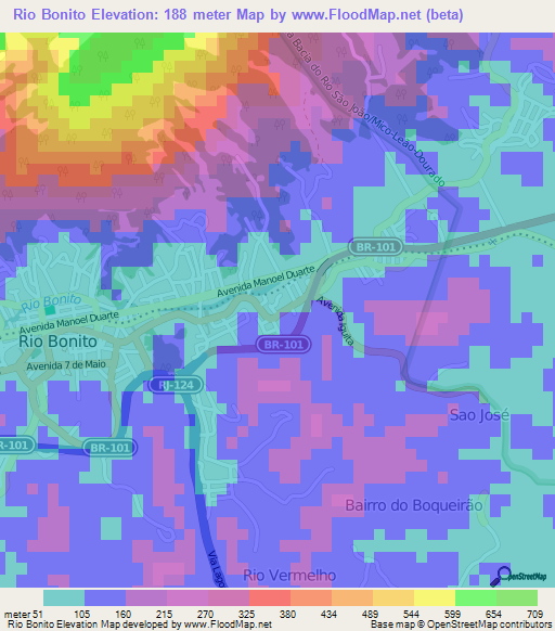 Rio Bonito,Brazil Elevation Map