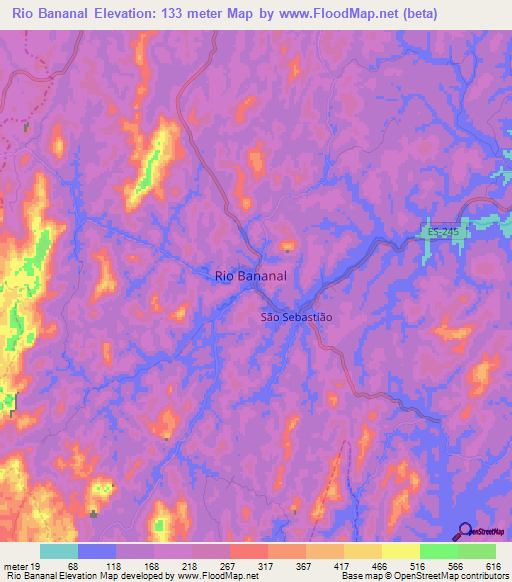 Rio Bananal,Brazil Elevation Map