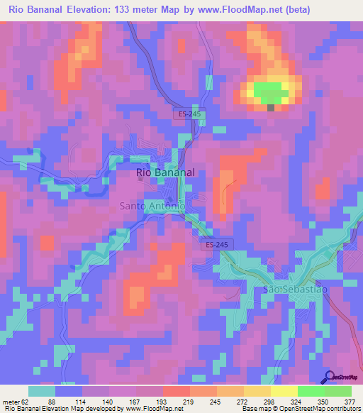 Rio Bananal,Brazil Elevation Map