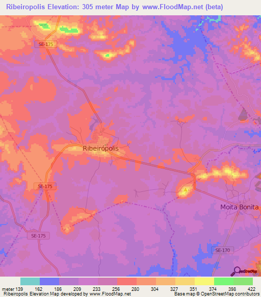 Ribeiropolis,Brazil Elevation Map