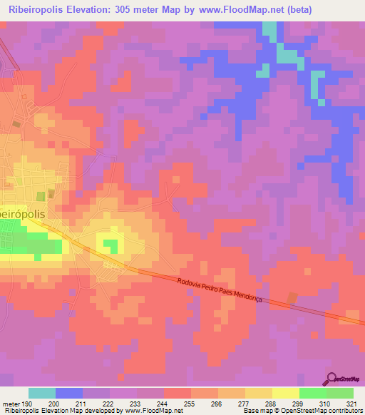 Ribeiropolis,Brazil Elevation Map